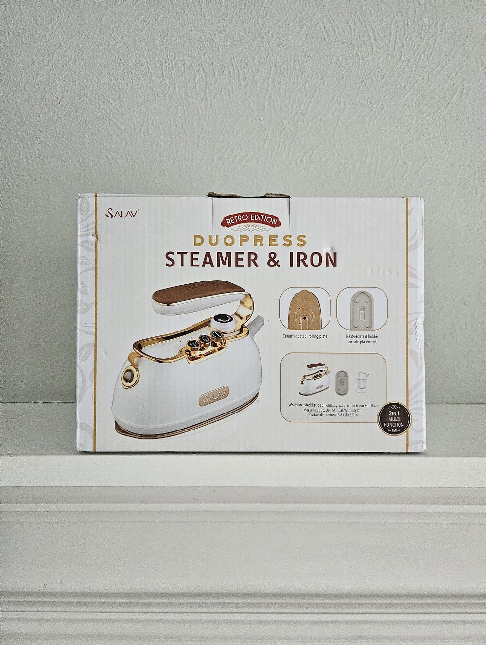 New In Box- SALAV Retro Edition Duopress Garment Steamer And Iron- Pearl - Picture 3 of 8
